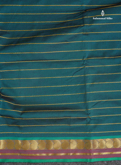 Traditional Border of Peacock Blue Semi Silk Cotton Saree 