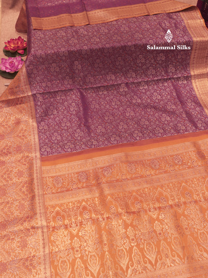 Violet Colour Pure Kanjivaram Fancy Silk Saree with Orange Border