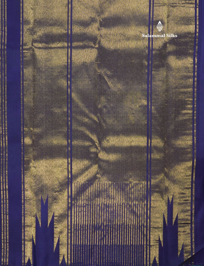 Light Ananda Korvai Pure Kanjivaram Silk Saree with Traditional One Side Multicolour Temple Border