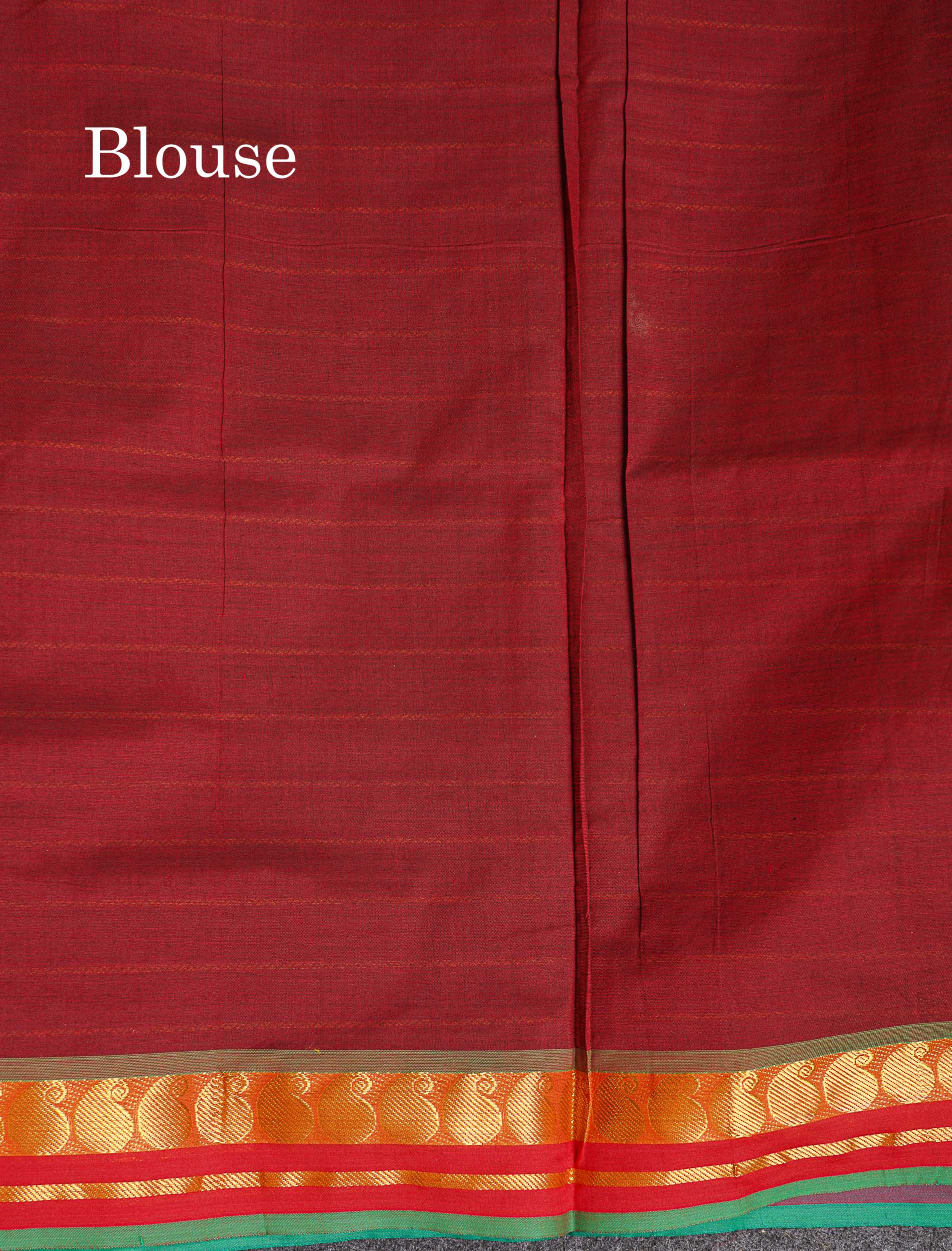 Contrast Maroon Blouse Of Peacock Blue Semi Silk Cotton Saree