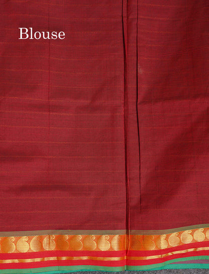 Contrast Maroon Blouse Of Peacock Blue Semi Silk Cotton Saree