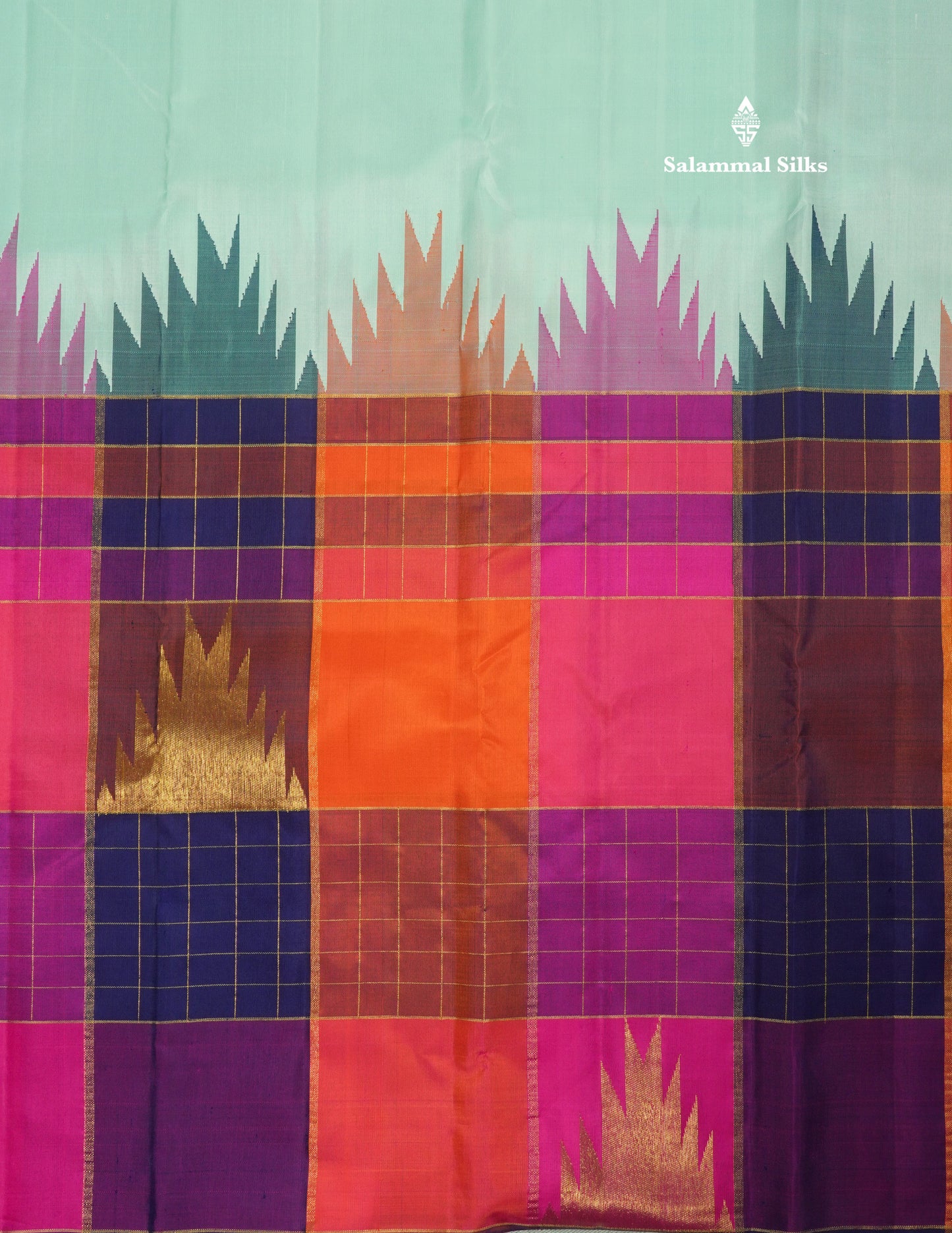 Light Ananda Korvai Pure Kanjivaram Silk Saree with Traditional One Side Multicolour Temple Border
