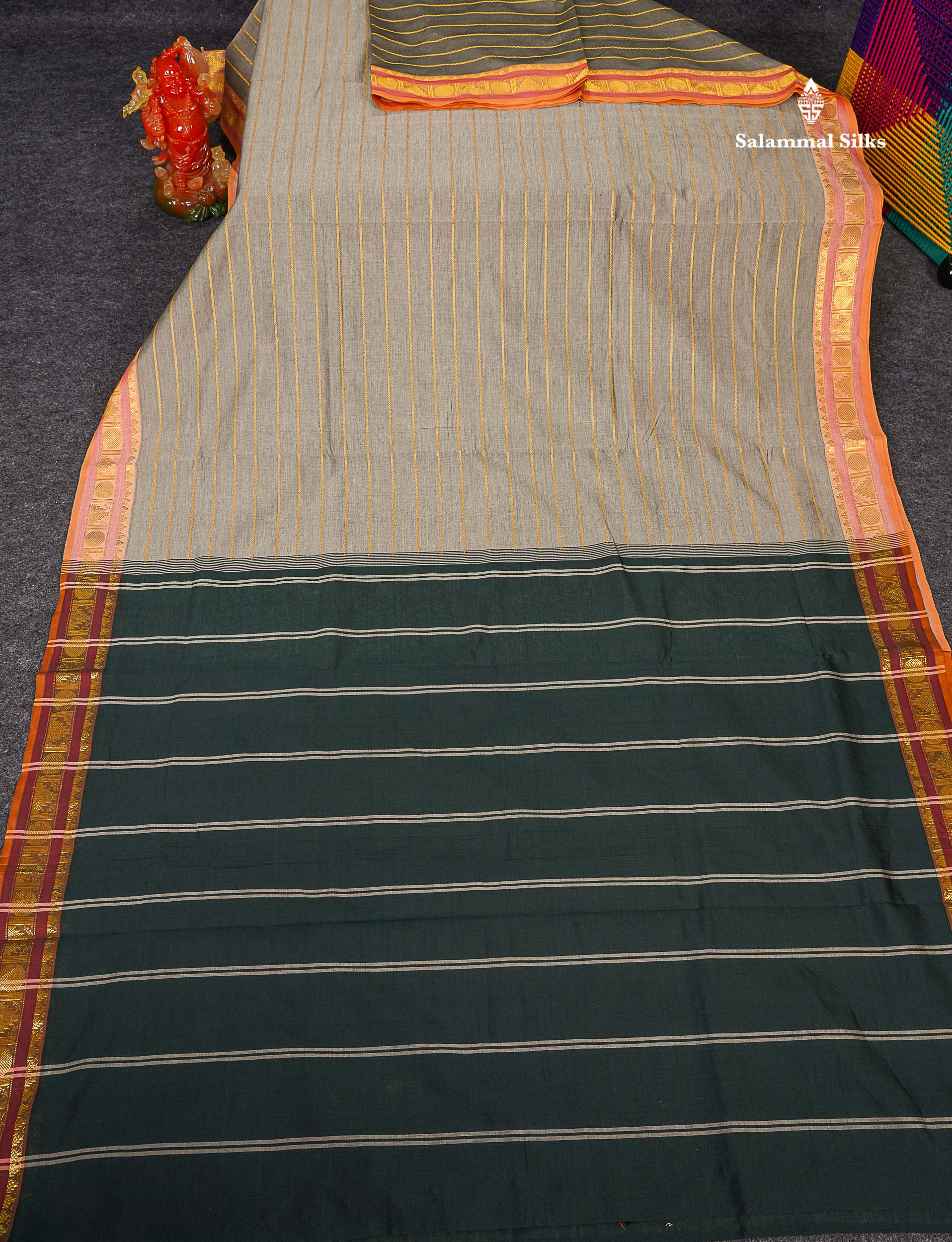 Full View Of Light Grey Semi Silk Cotton Saree
