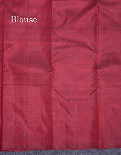Beautiful Mustard Yellow Pure Kanjivaram Silk Saree With Contrast Maroon Zari & Thread Butta One Side Border
