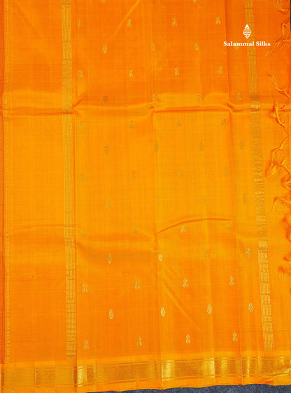 One Side Border Pure Silk Saree - Orange Colour Body Zari Butta With Contrast Yellow Border