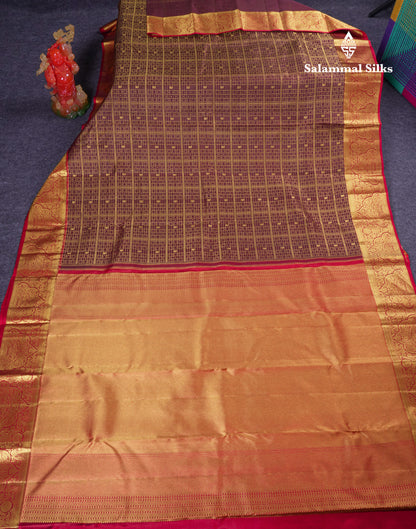 Beautiful Dark Brown Briddal Pure Kanjivaram Silk Saree With Contrast Reddish Maroon Traditional Border