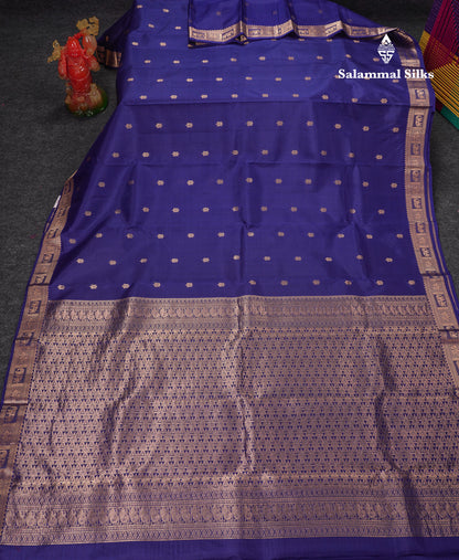 Beautiful Navy Blue Pure Kanjivaram Silk Saree With Traditional Small Border