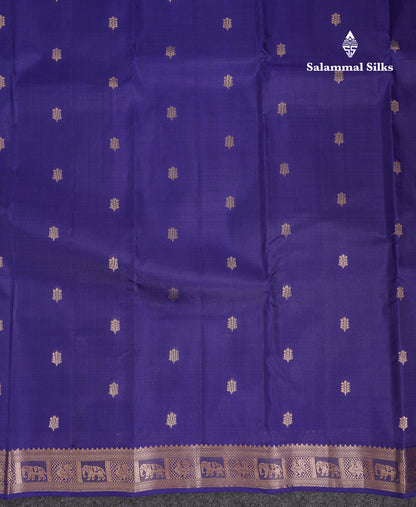 Beautiful Navy Blue Pure Kanjivaram Silk Saree With Traditional Small Border