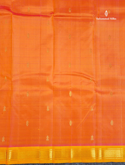 One Side Border Pure Silk Saree - Orange Colour Body Zari Butta With Contrast Yellow Border