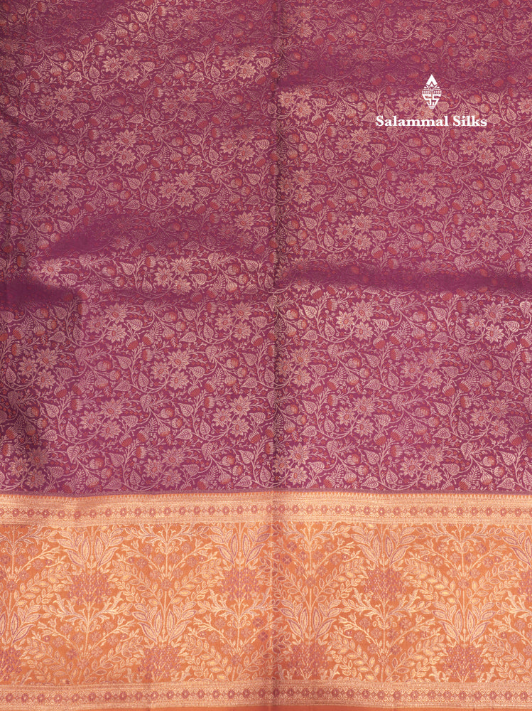Violet Colour Pure Kanjivaram Fancy Silk Saree with Orange Border