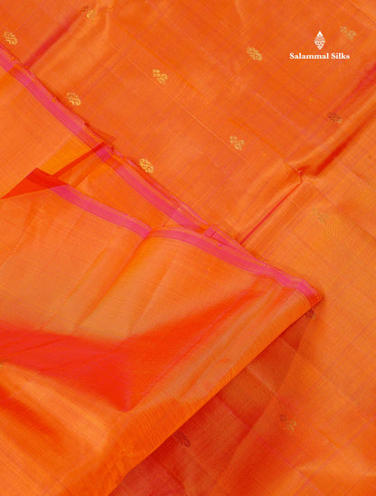One Side Border Pure Silk Saree - Orange Colour Body Zari Butta With Contrast Yellow Border