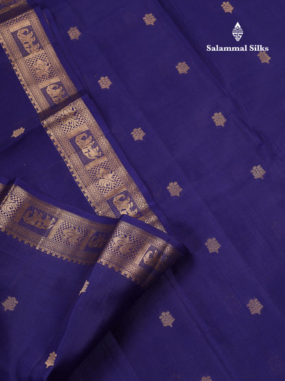Beautiful Navy Blue Pure Kanjivaram Silk Saree With Traditional Small Border