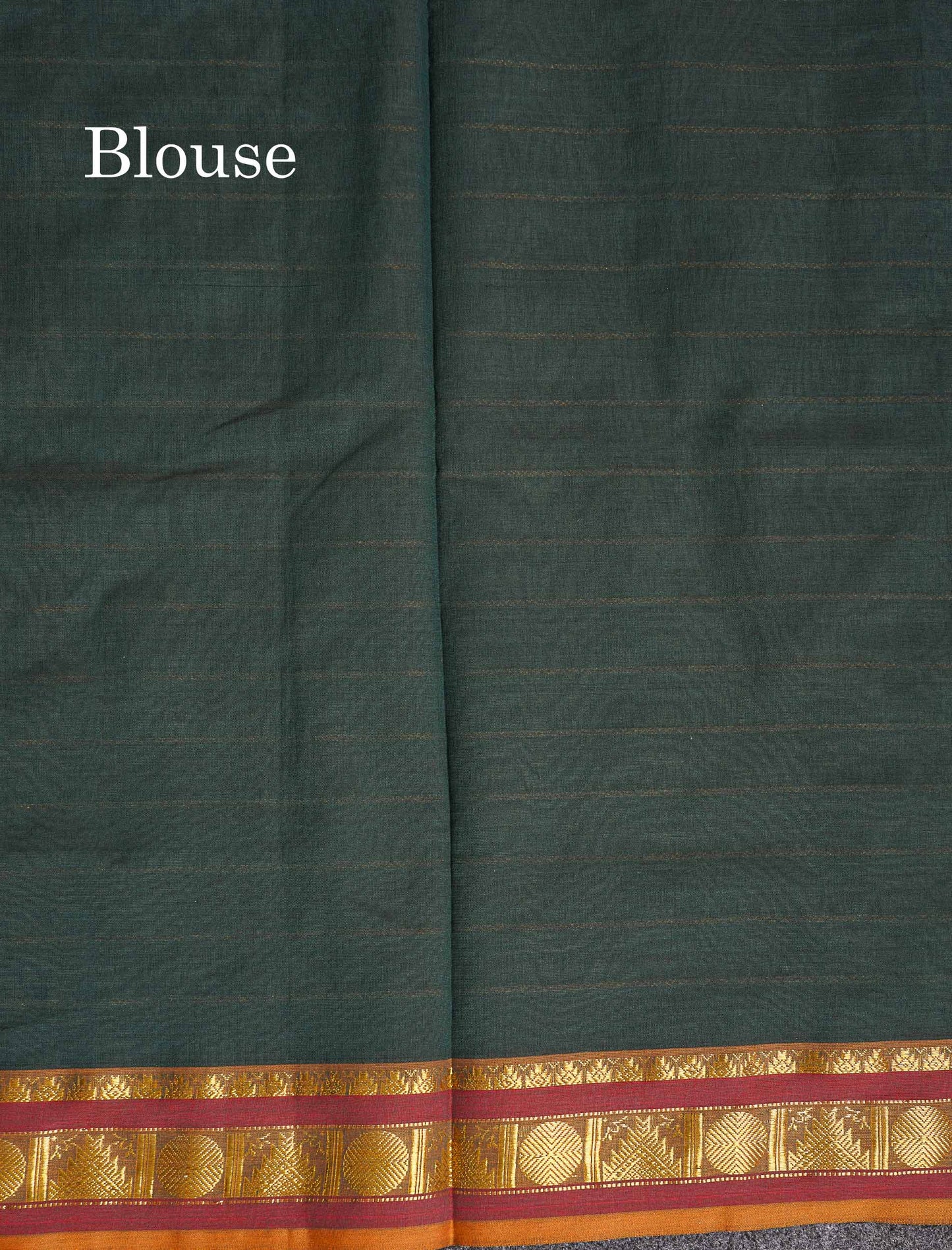 Contrast Dark Bottle Green Blouse Of Light Grey Semi Silk Cotton Saree