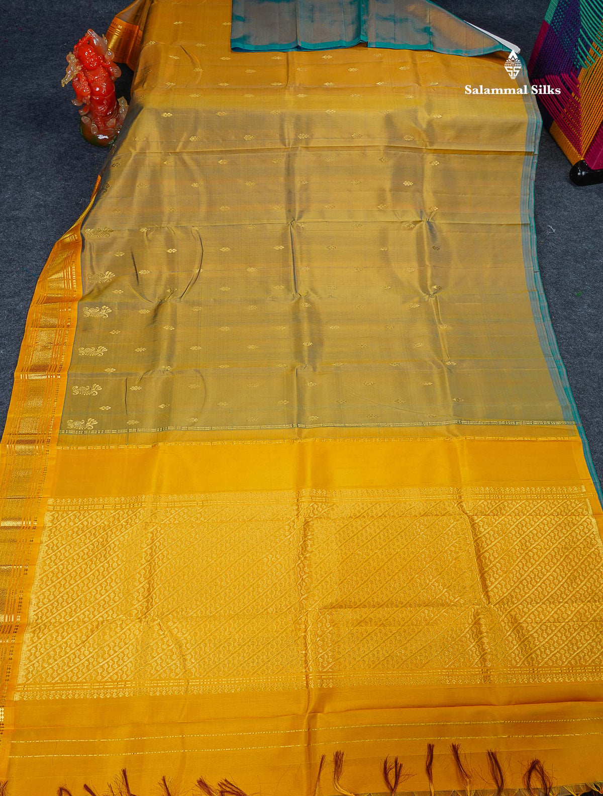 One Side Border Pure Silk Saree - Dual Tone Yellow Colour Body Zari Butta With Contrast Yellow Border