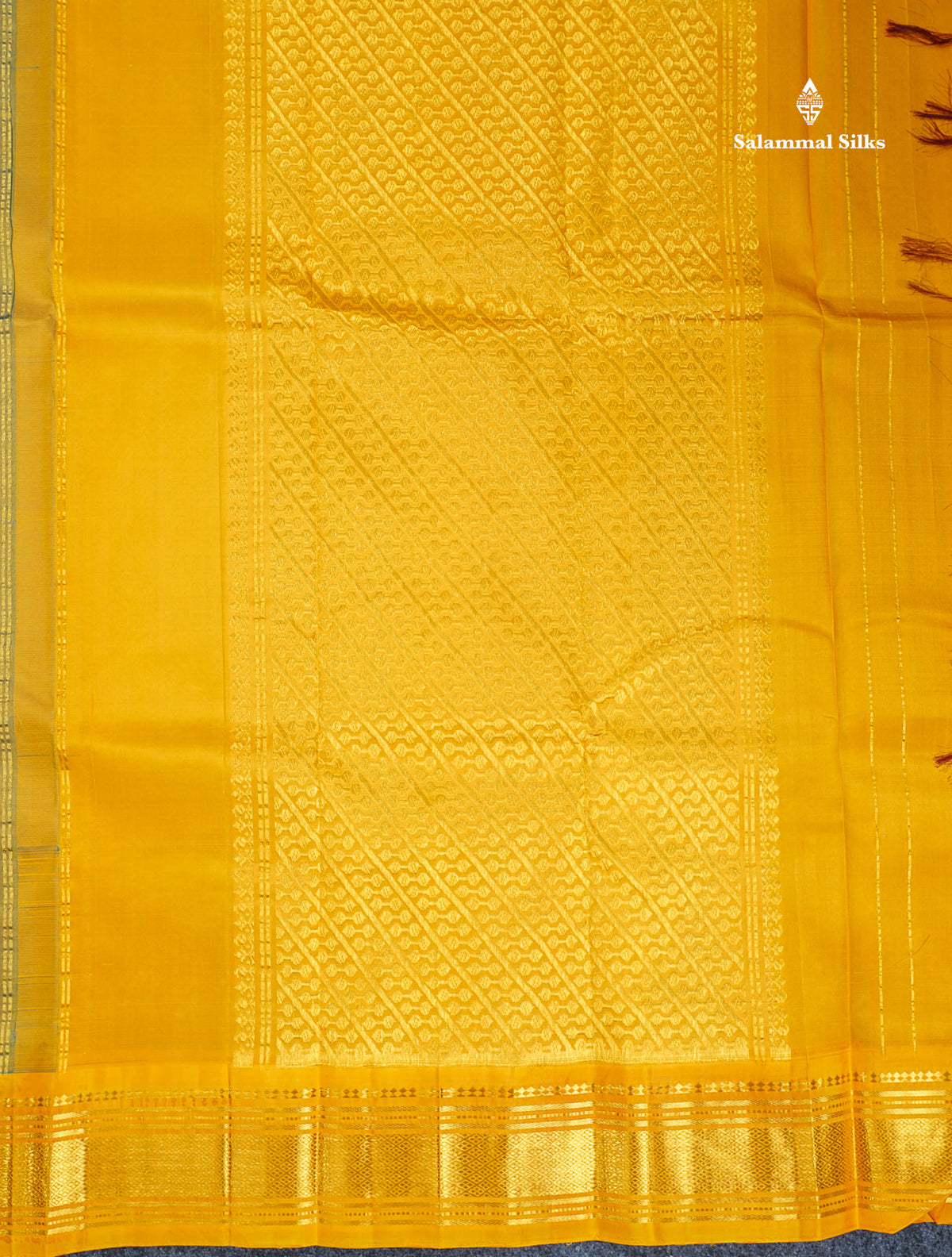 One Side Border Pure Silk Saree - Mehandi Green Colour Body Zari Butta With Contrast Yellow Border