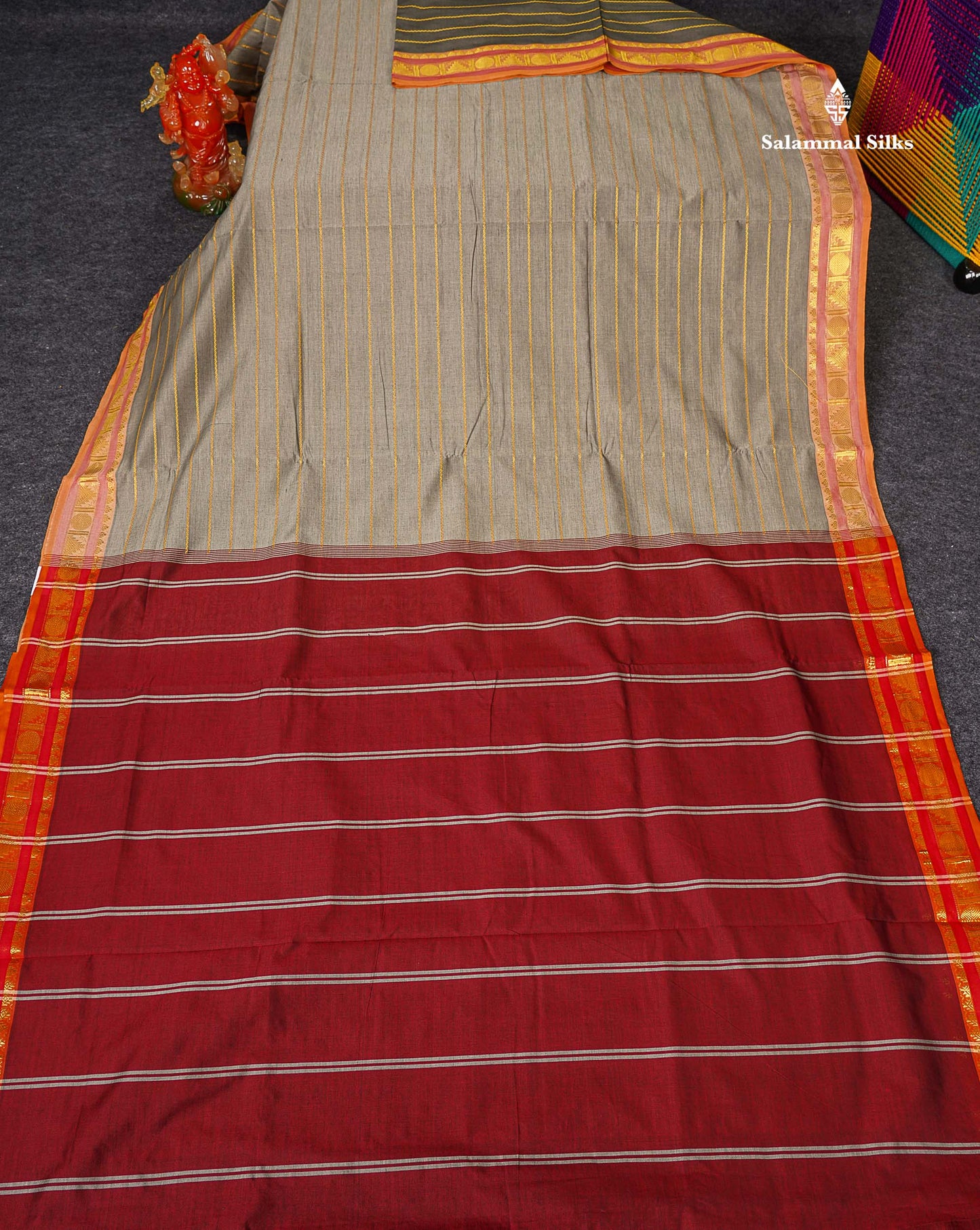 Full View Of Light Grey Semi Silk Cotton Saree 
