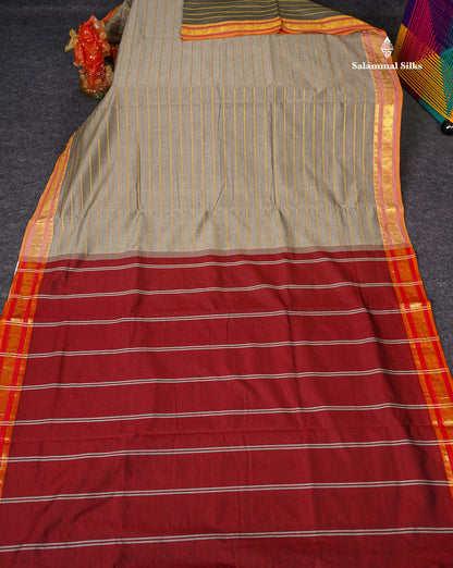 Full View Of Light Grey Semi Silk Cotton Saree 