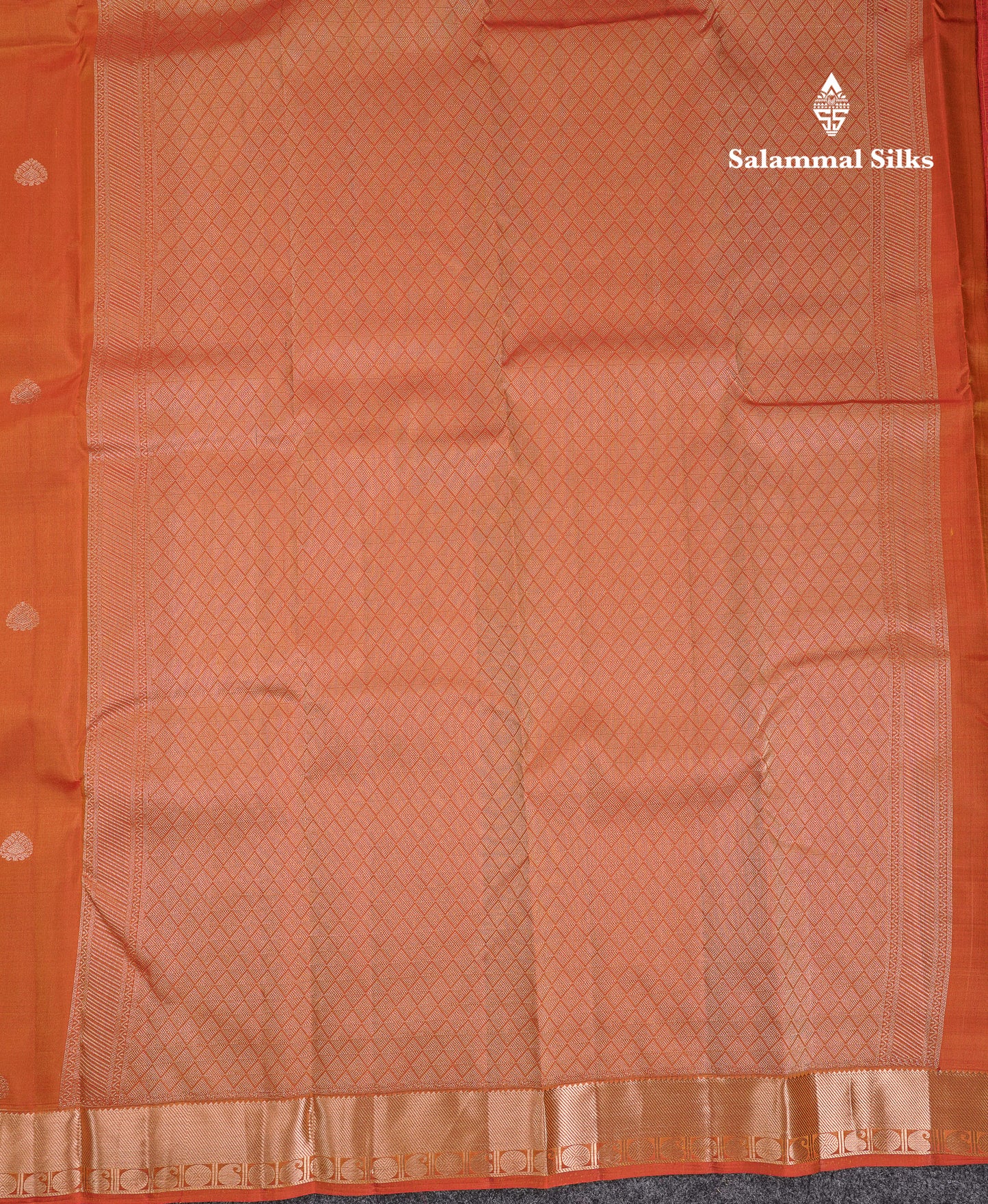 Beautiful Rust Orange Pure Kanjivaram Silk Saree With Traditional Small Border