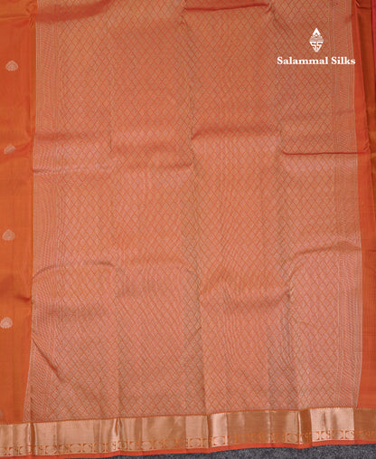 Beautiful Rust Orange Pure Kanjivaram Silk Saree With Traditional Small Border
