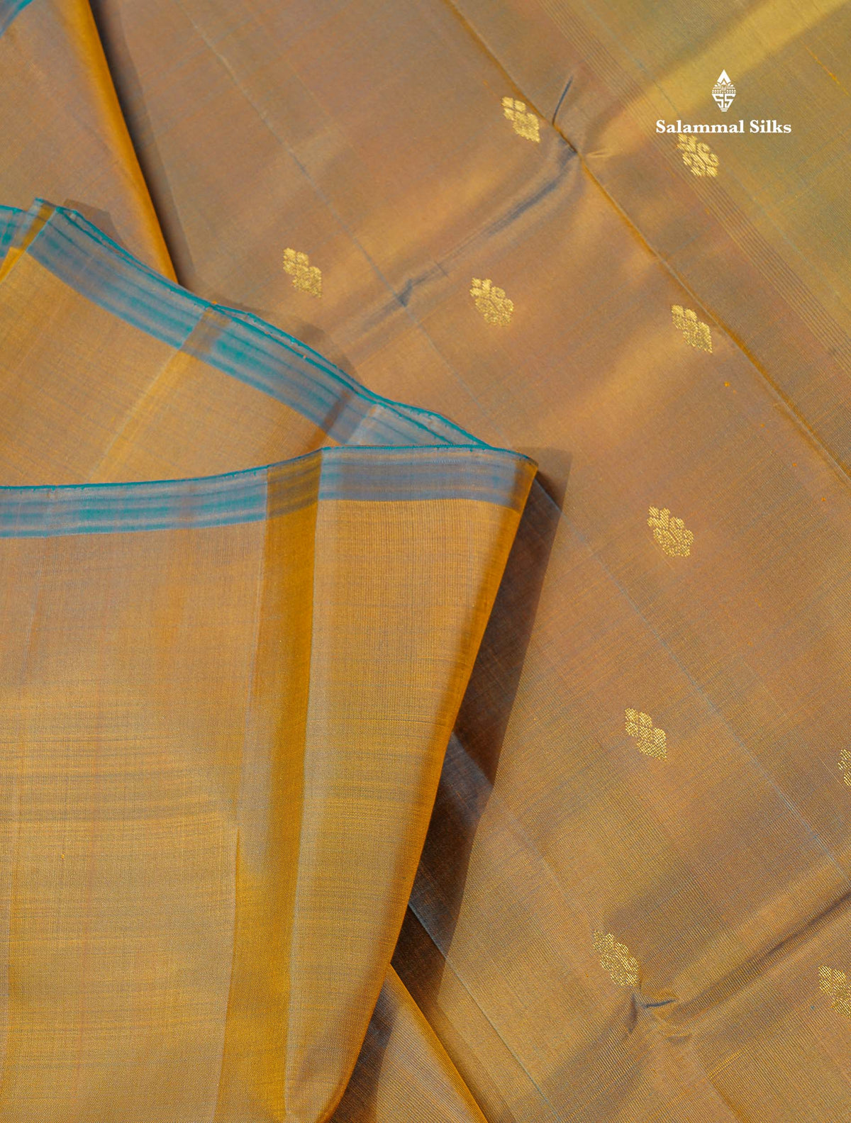 One Side Border Pure Silk Saree - Mehandi Green Colour Body Zari Butta With Contrast Yellow Border