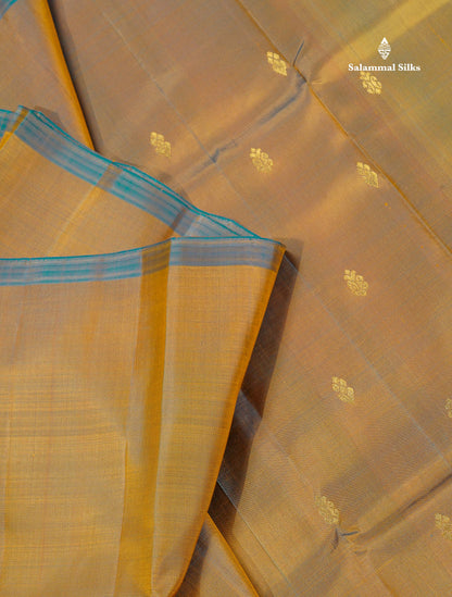 One Side Border Pure Silk Saree - Mehandi Green Colour Body Zari Butta With Contrast Yellow Border