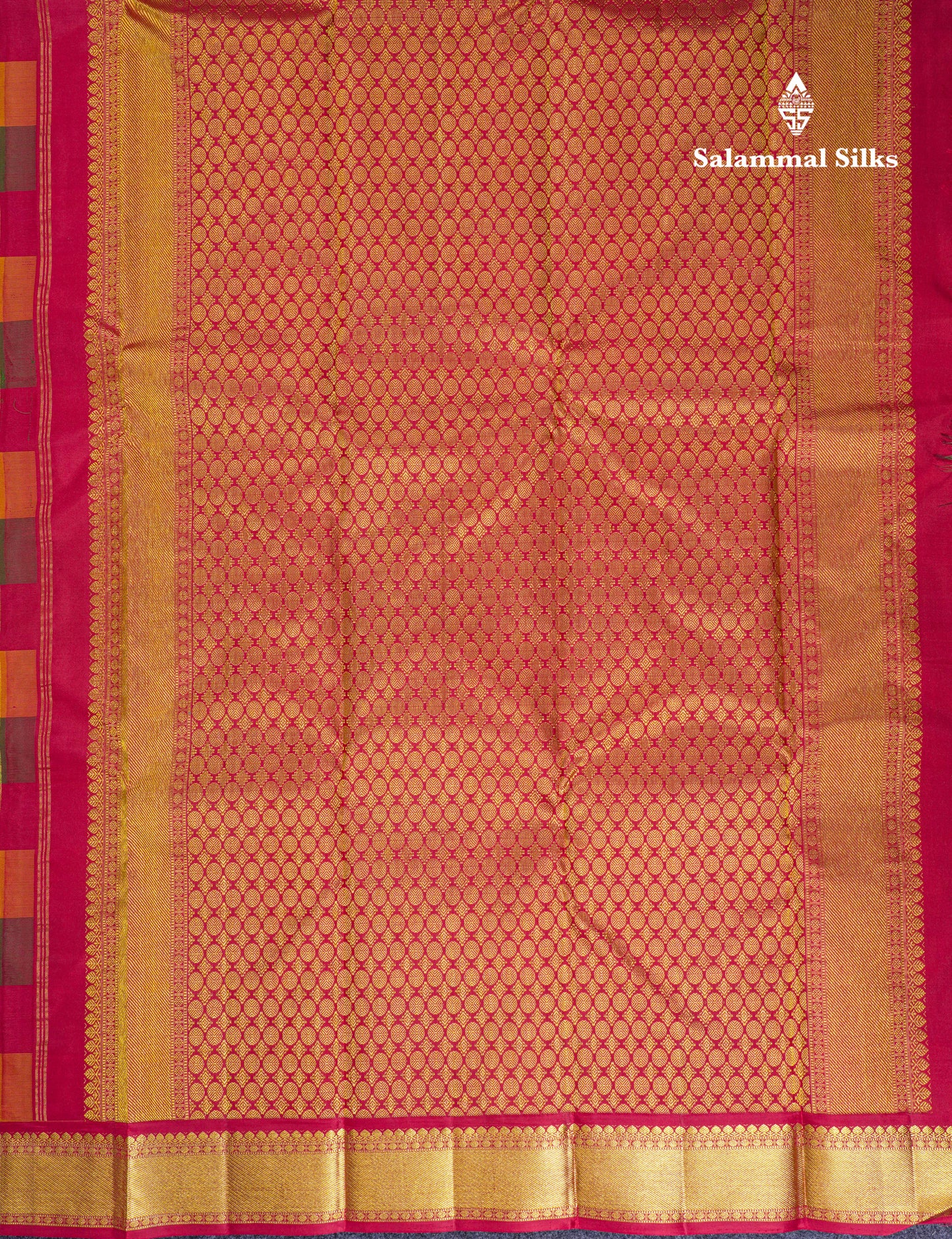 Paalum Pazham Zari Checks Pure Kanjivaram Silk Saree With Traditional Border