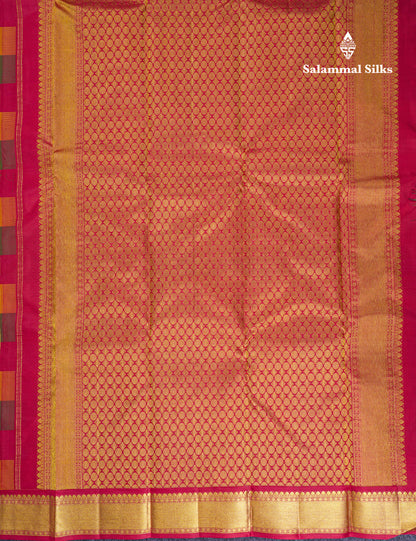 Paalum Pazham Zari Checks Pure Kanjivaram Silk Saree With Traditional Border