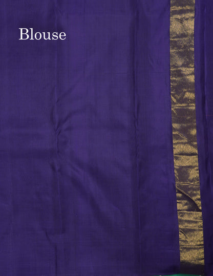 Light Ananda Korvai Pure Kanjivaram Silk Saree with Traditional One Side Multicolour Temple Border