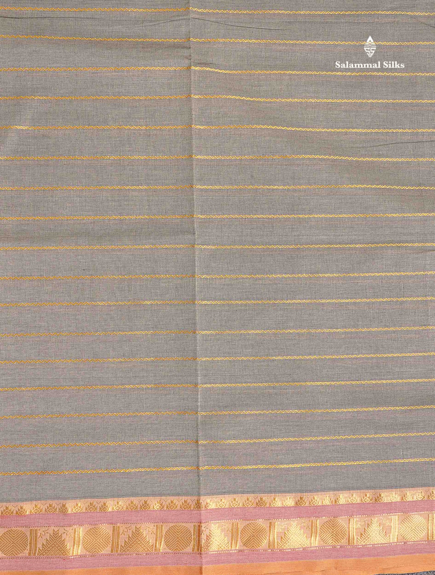 Traditional Border Of Light Grey Semi Silk Cotton Saree 