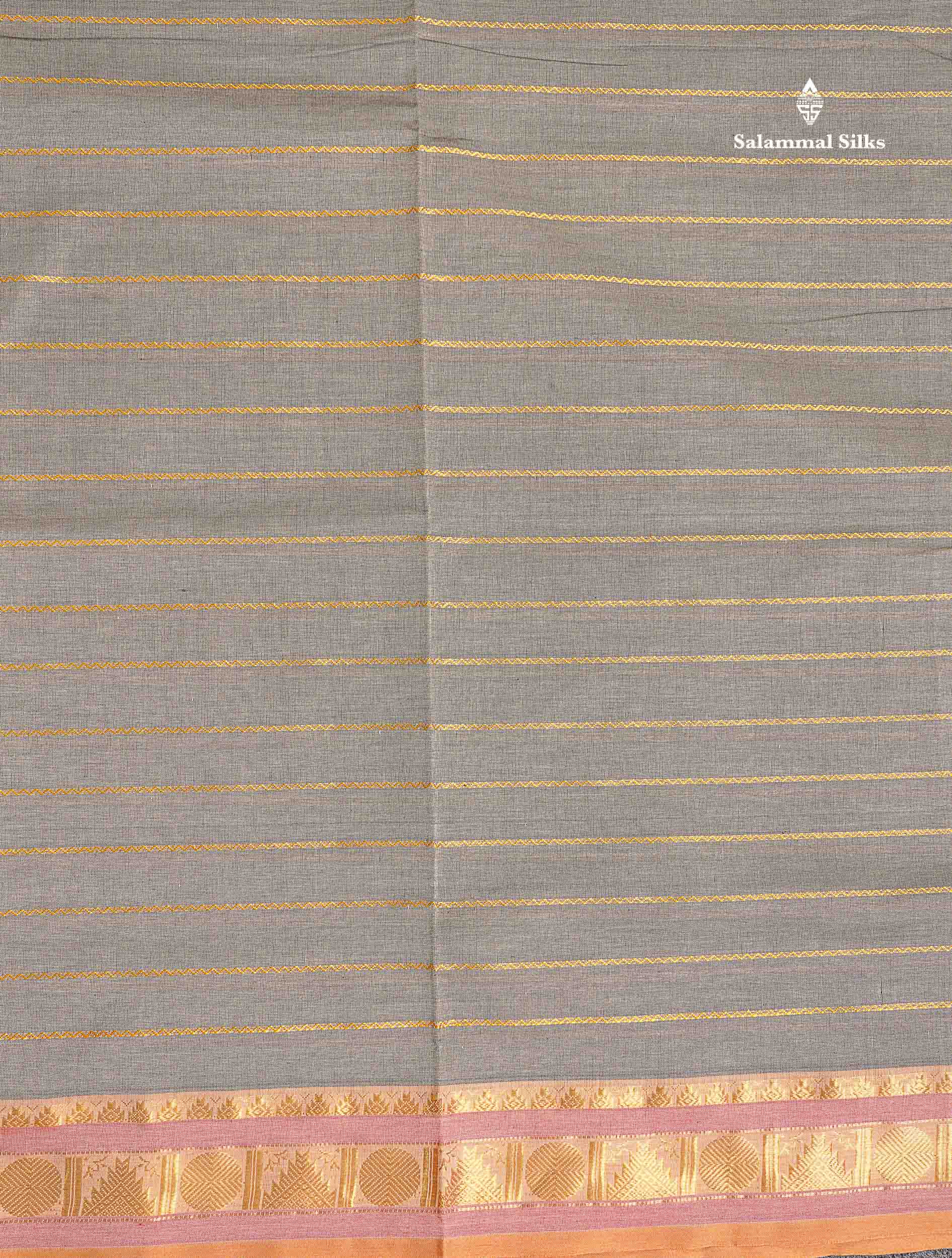 Traditional Border Of Light Grey Semi Silk Cotton Saree 