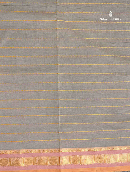 Traditional Border Of Light Grey Semi Silk Cotton Saree 