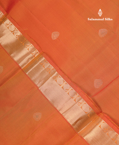 Beautiful Rust Orange Pure Kanjivaram Silk Saree With Traditional Small Border