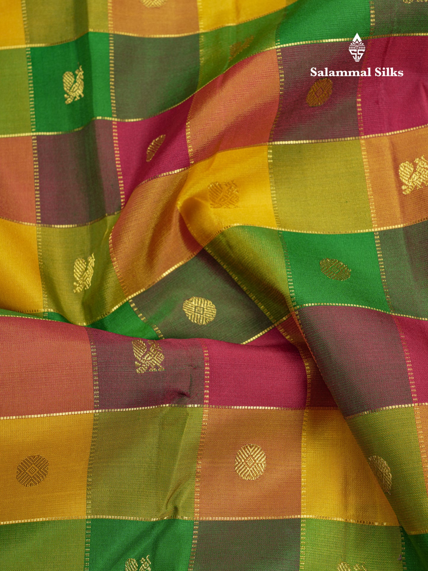 Paalum Pazham Zari Checks Pure Kanjivaram Silk Saree With Traditional Border