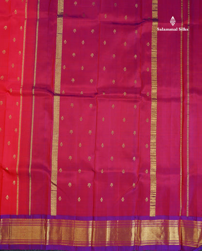One Side Border Pure Silk Saree - Redish Pink Colour Body Zari Butta With Purple Border