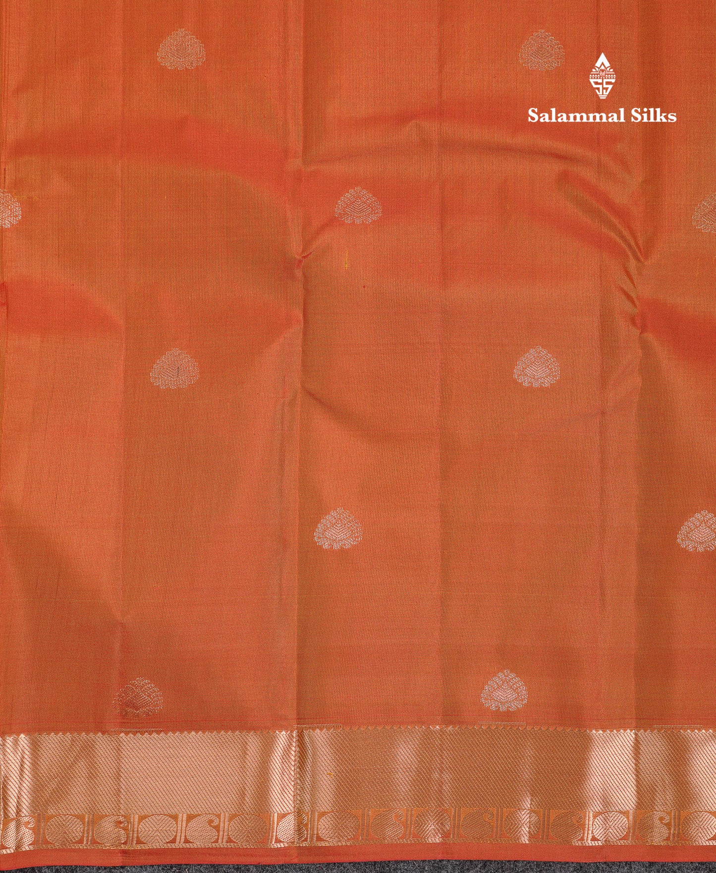 Beautiful Rust Orange Pure Kanjivaram Silk Saree With Traditional Small Border