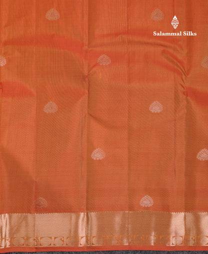 Beautiful Rust Orange Pure Kanjivaram Silk Saree With Traditional Small Border