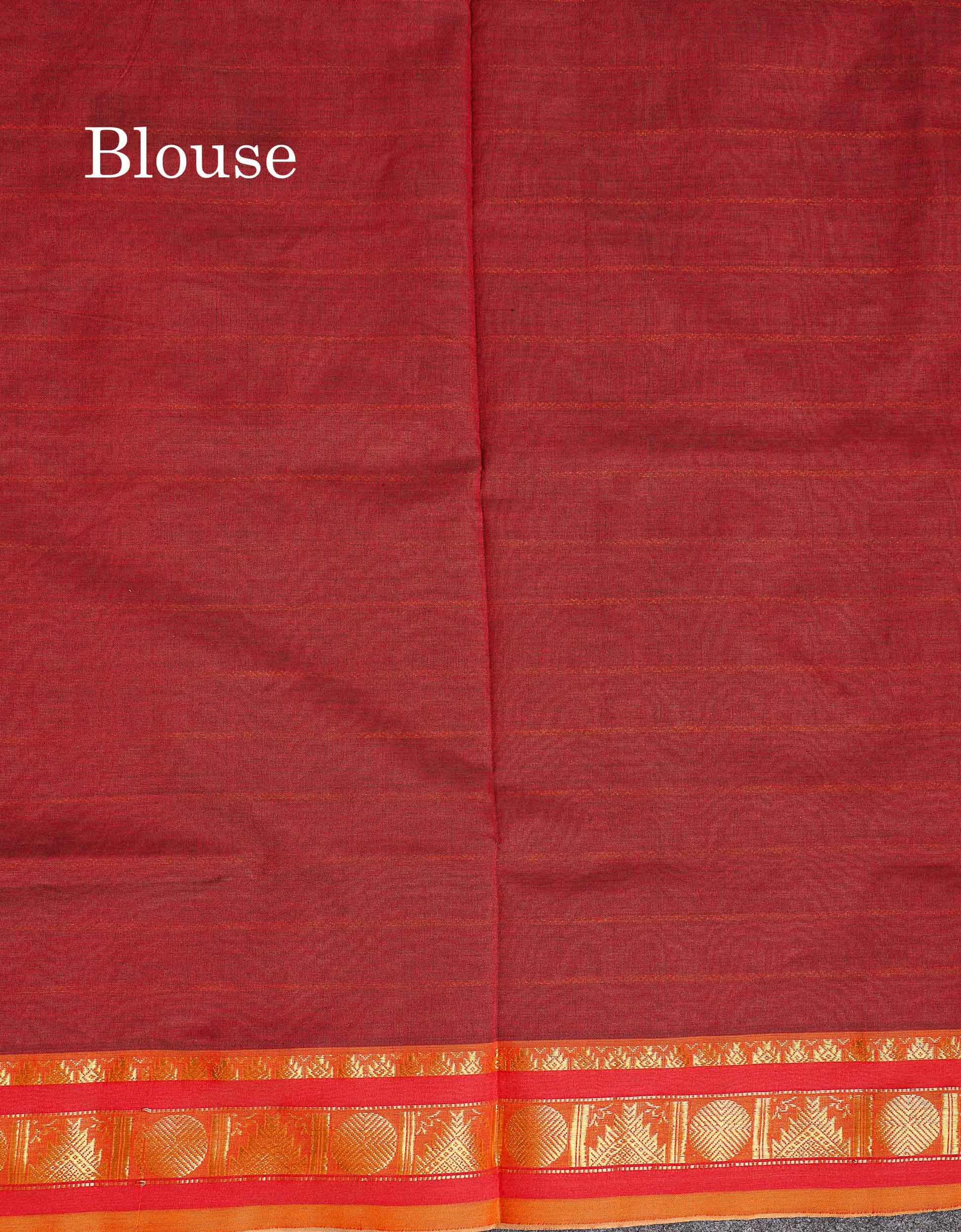 Contrast Maroon Blouse Of Light Grey Semi Slk Cotton Saree 