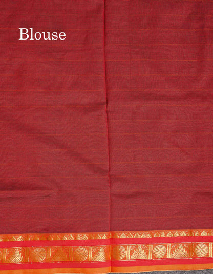 Contrast Maroon Blouse Of Light Grey Semi Slk Cotton Saree 