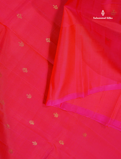 One Side Border Pure Silk Saree - Redish Pink Colour Body Zari Butta With Purple Border