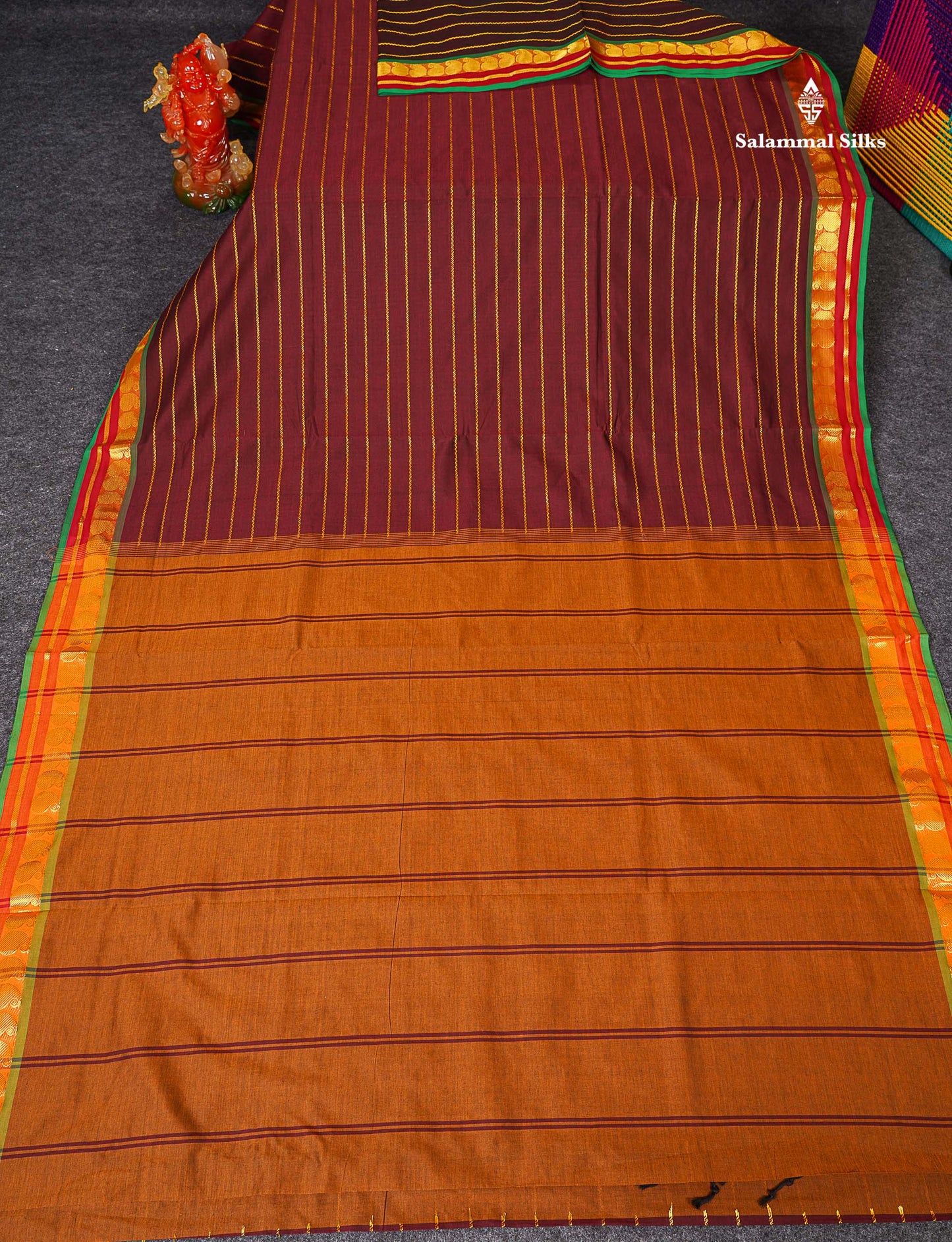 Full View Of Dark Maroon Semi Silk Cotton Saree 