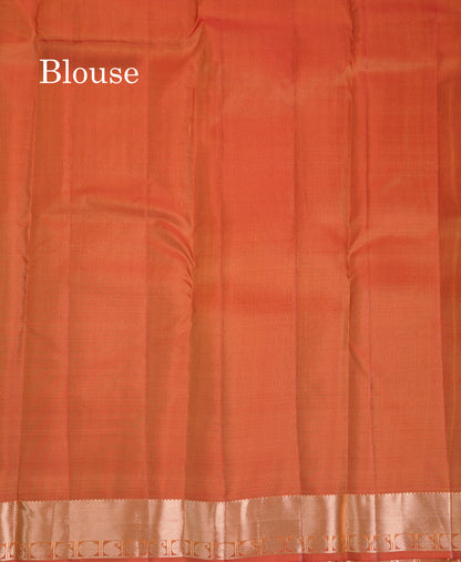 Beautiful Rust Orange Pure Kanjivaram Silk Saree With Traditional Small Border