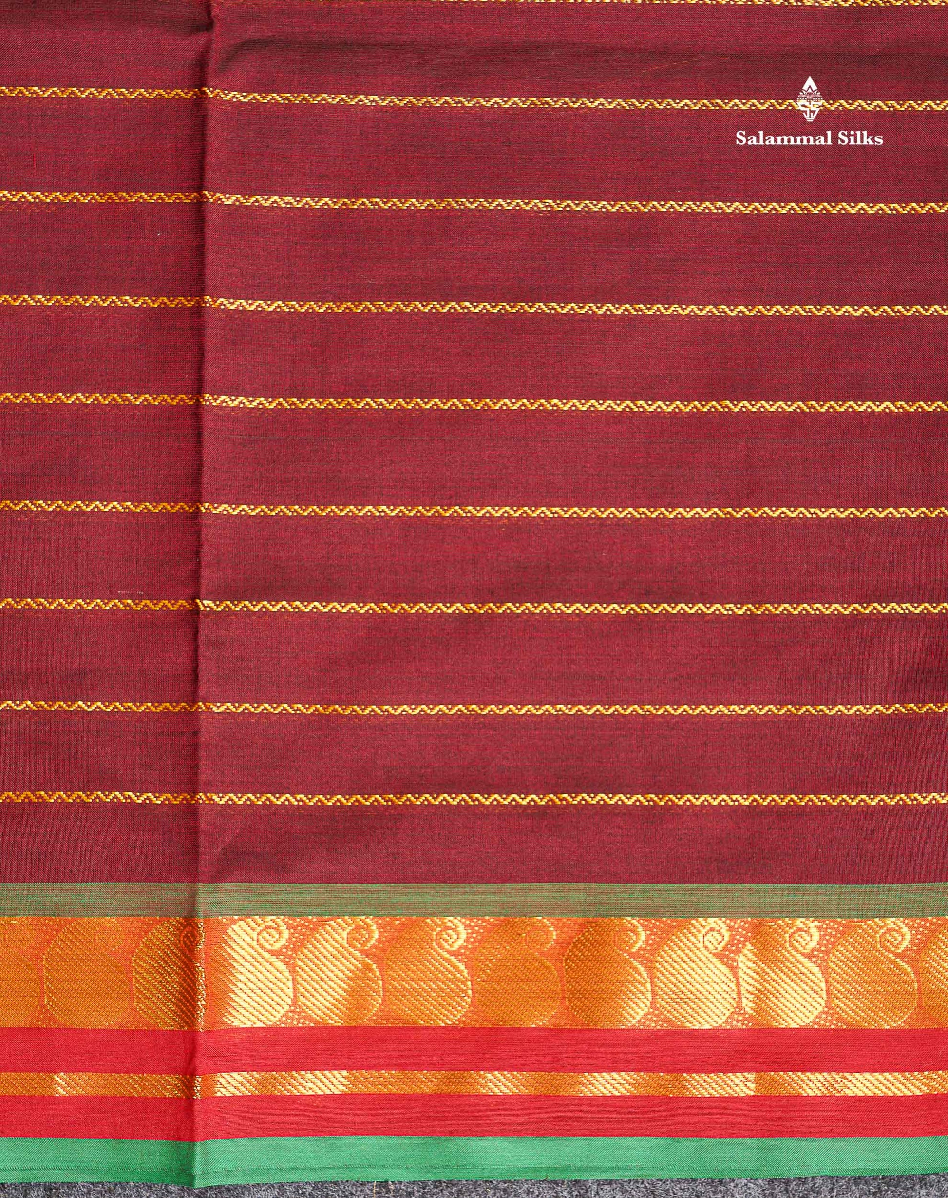 Traditional Border Of Dark Maroon Semi Silk Cotton Saree 