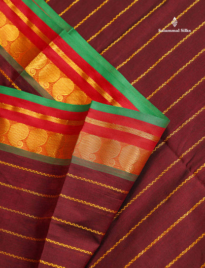 Semi Silk Cotton Saree - Dark Maroon Colour Body With Traditional Border