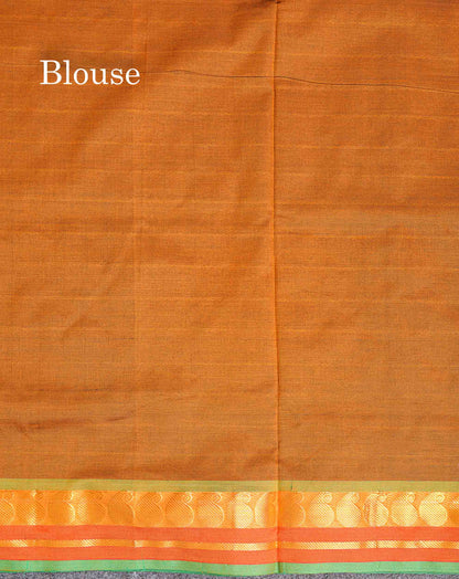 Contrast Mustard Yellow Blouse Of Dark Maroon Semi Silk Cotton Saree 