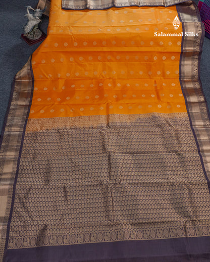 Mustard Yellow Pure Kanjivaram Silk Saree With Contrast Dark Brown Border