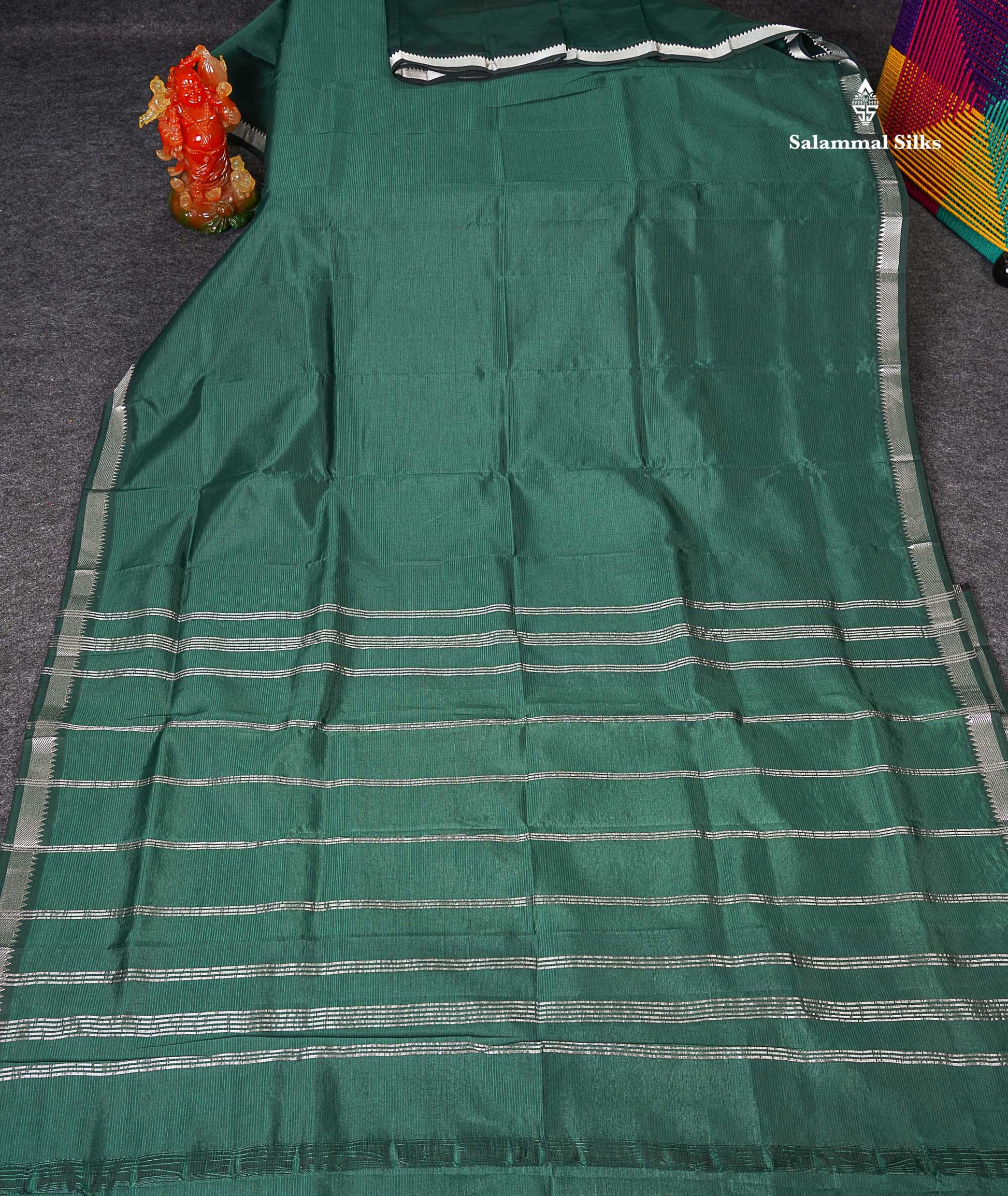 Full View Of Dark Bottle Green Semi Silk Cotton Saree 