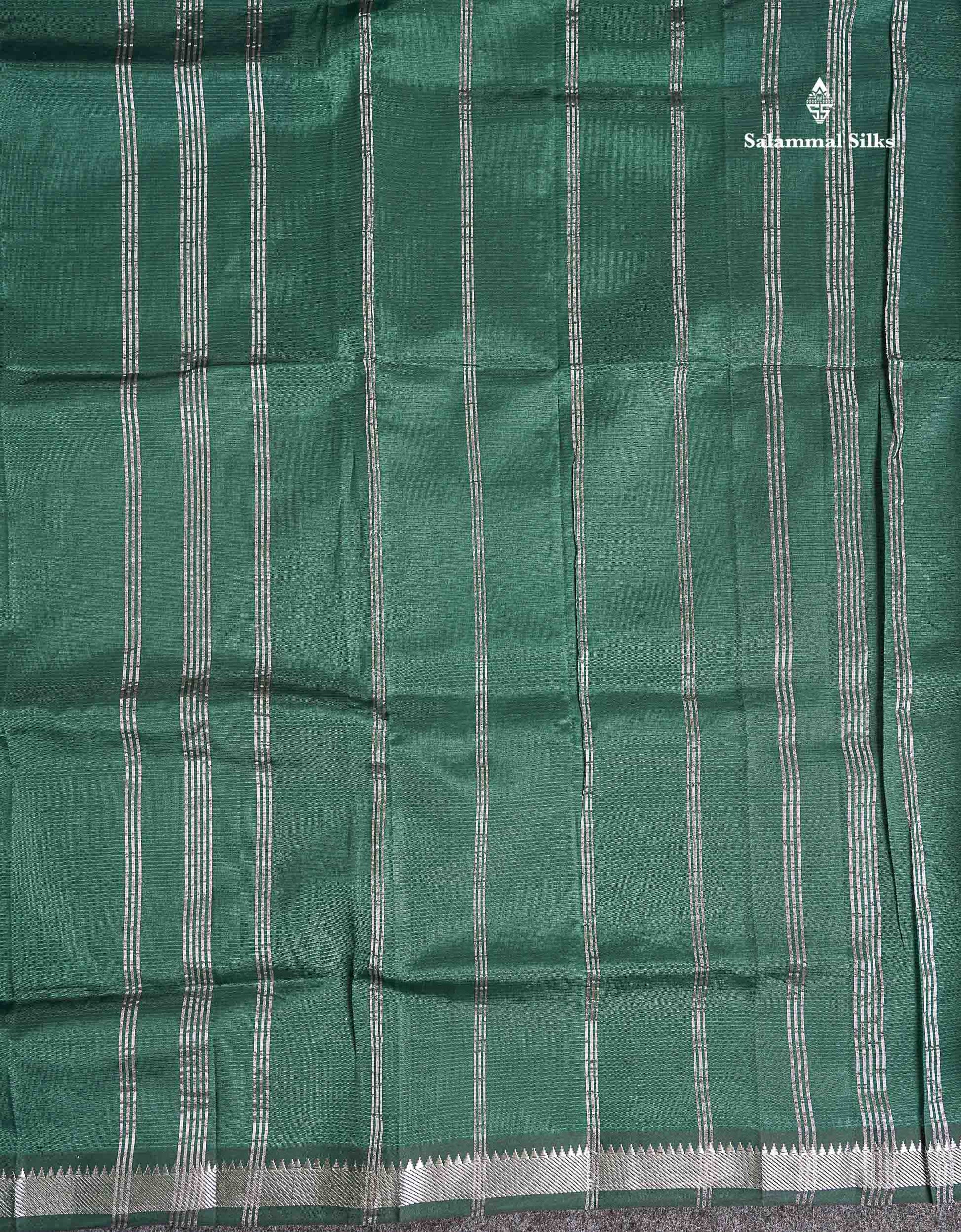 Pallu Of Dark Bottle Green Semi Silk Cotton Saree