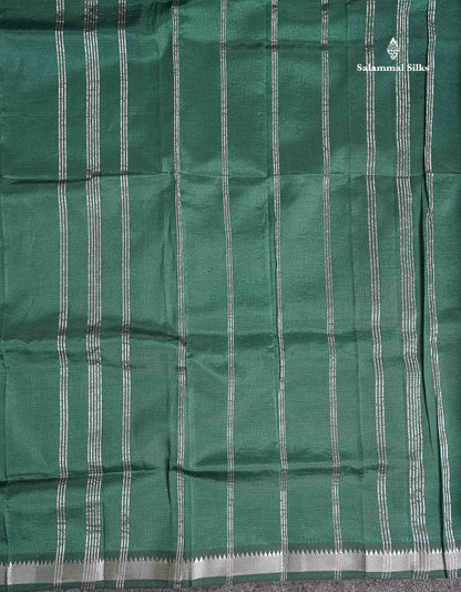 Pallu Of Dark Bottle Green Semi Silk Cotton Saree