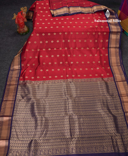 Beautiful Maroon Pure Kanjivaram Silk Saree With Contrast Navy Blue Traditional Border