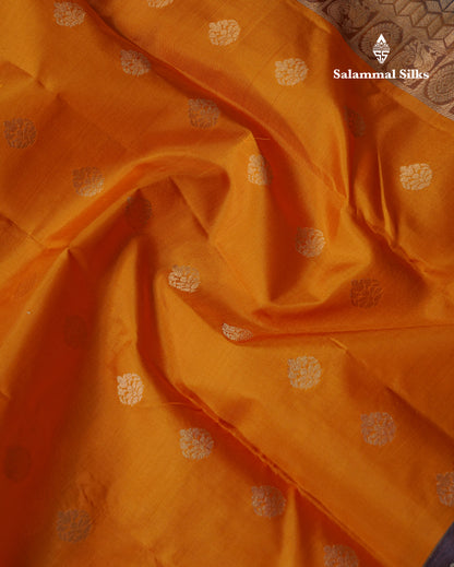 Mustard Yellow Pure Kanjivaram Silk Saree With Contrast Dark Brown Border